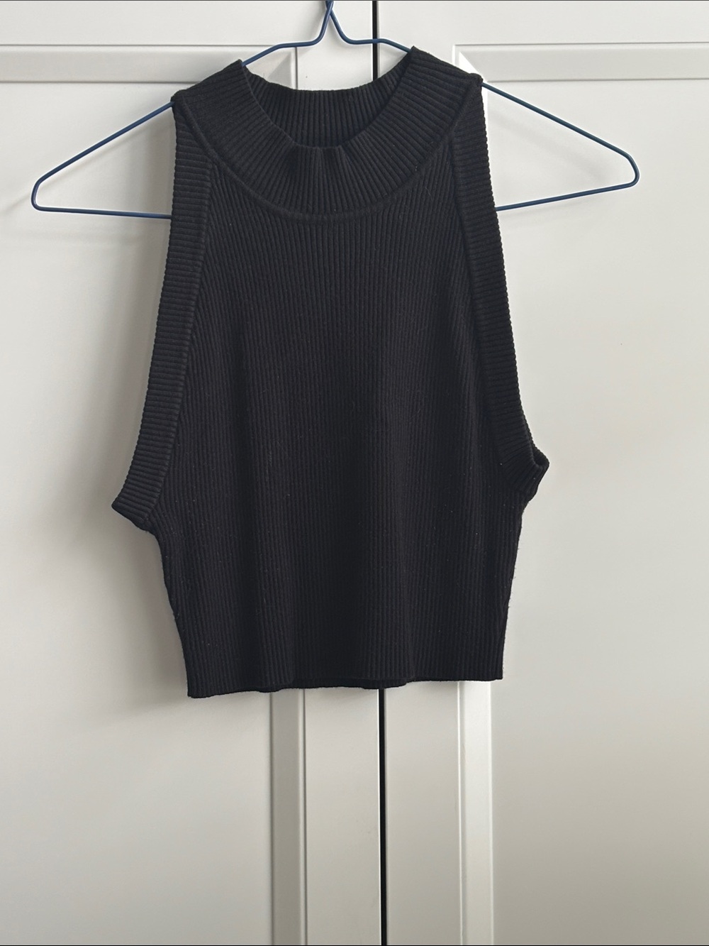 Ribbed High-Neck Black Tank Top